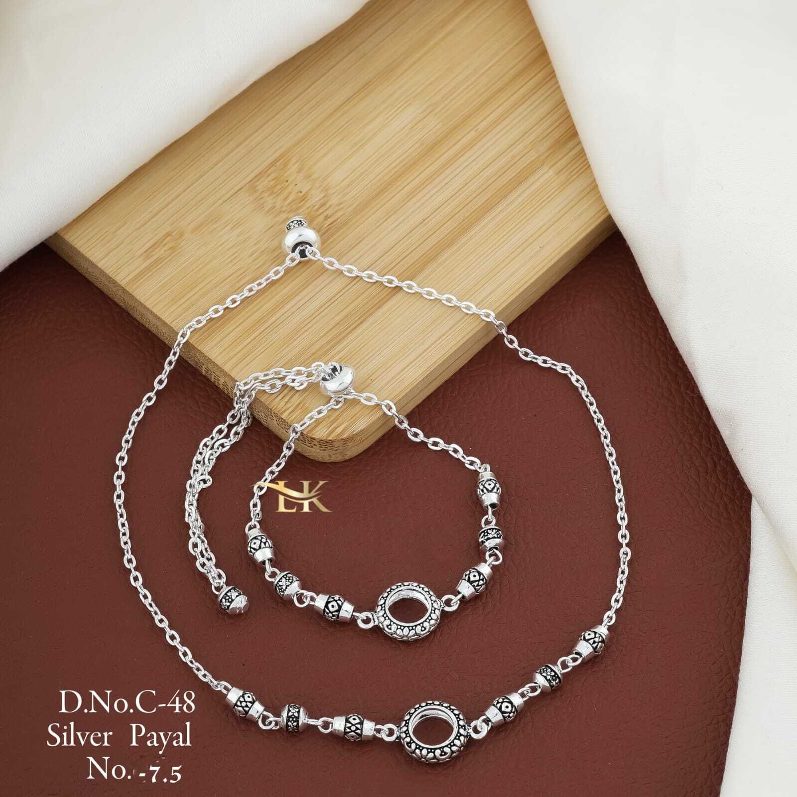 hevenq 11-Inch Trendy Designer Chandi Payal for gift to Women & Girls Alloy, Silver Anklet-picture-12