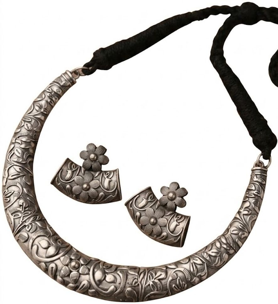 blingbaazaar Traditional Floral Hasli Choker Set Brass Anklet-picture-16
