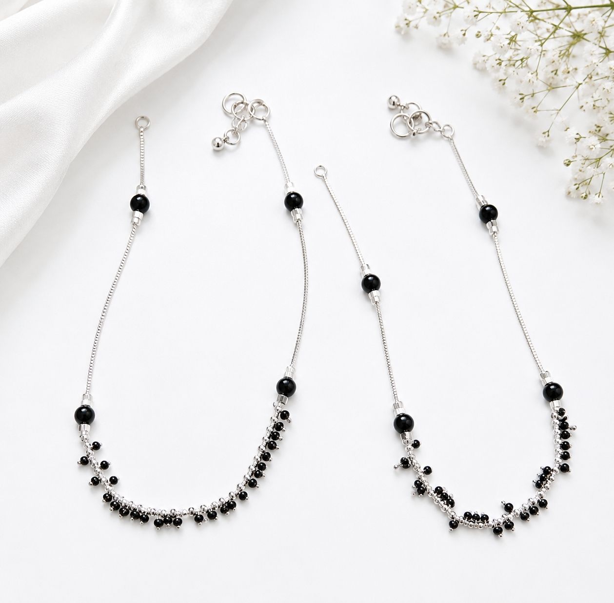 yuvaan crystal black anklet design....one pair Sterling Silver Anklet-picture-42