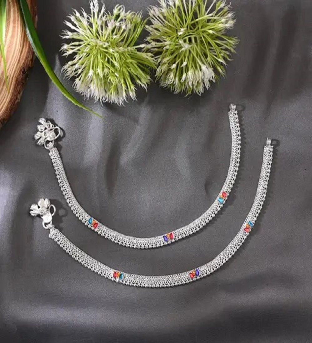 kritiu Traditional Ethnic Payal Leg Chain Anklet for Woman Silver Anklet-picture-8
