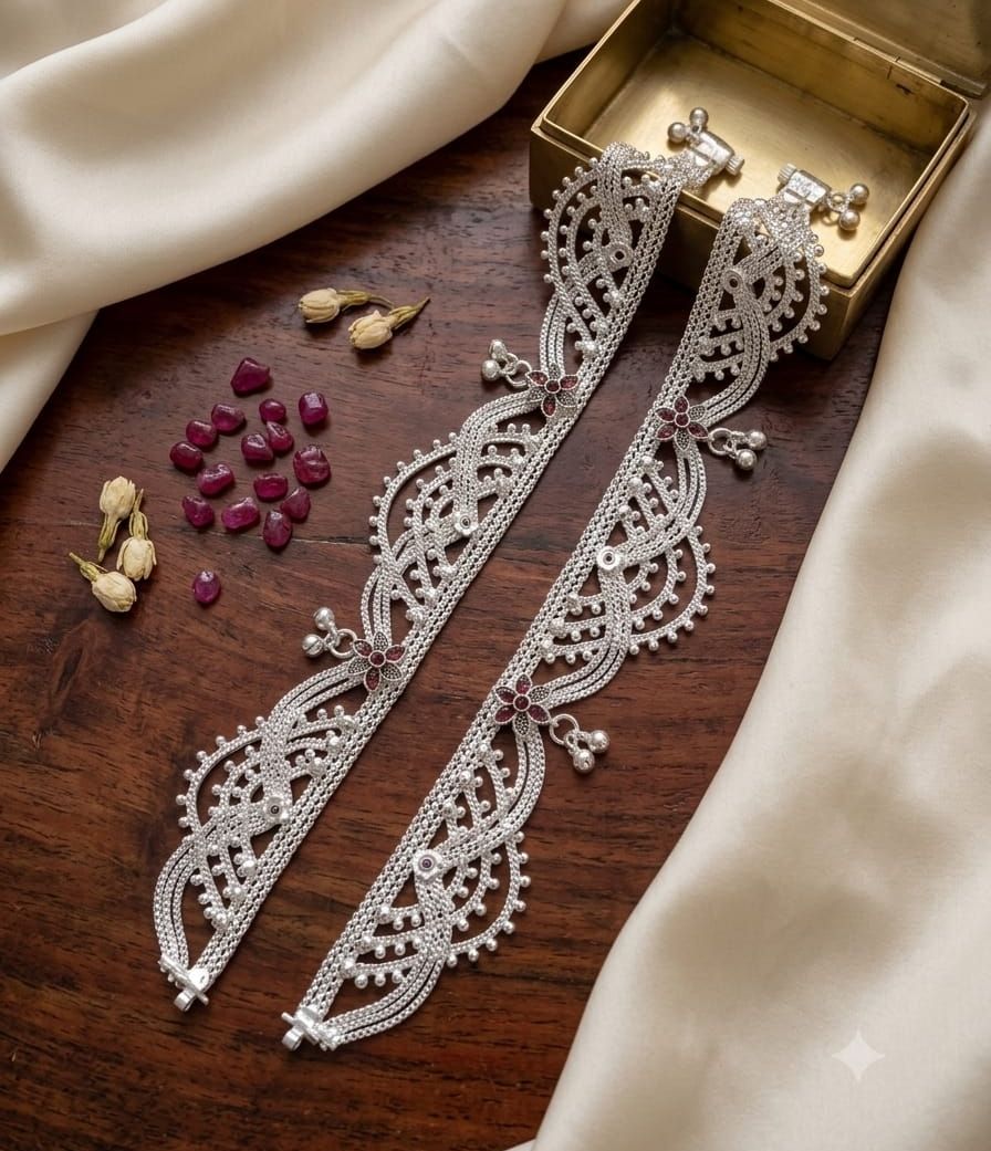 Heavy Bridal Silver Payal For women. Sterling Silver Anklet-image-30