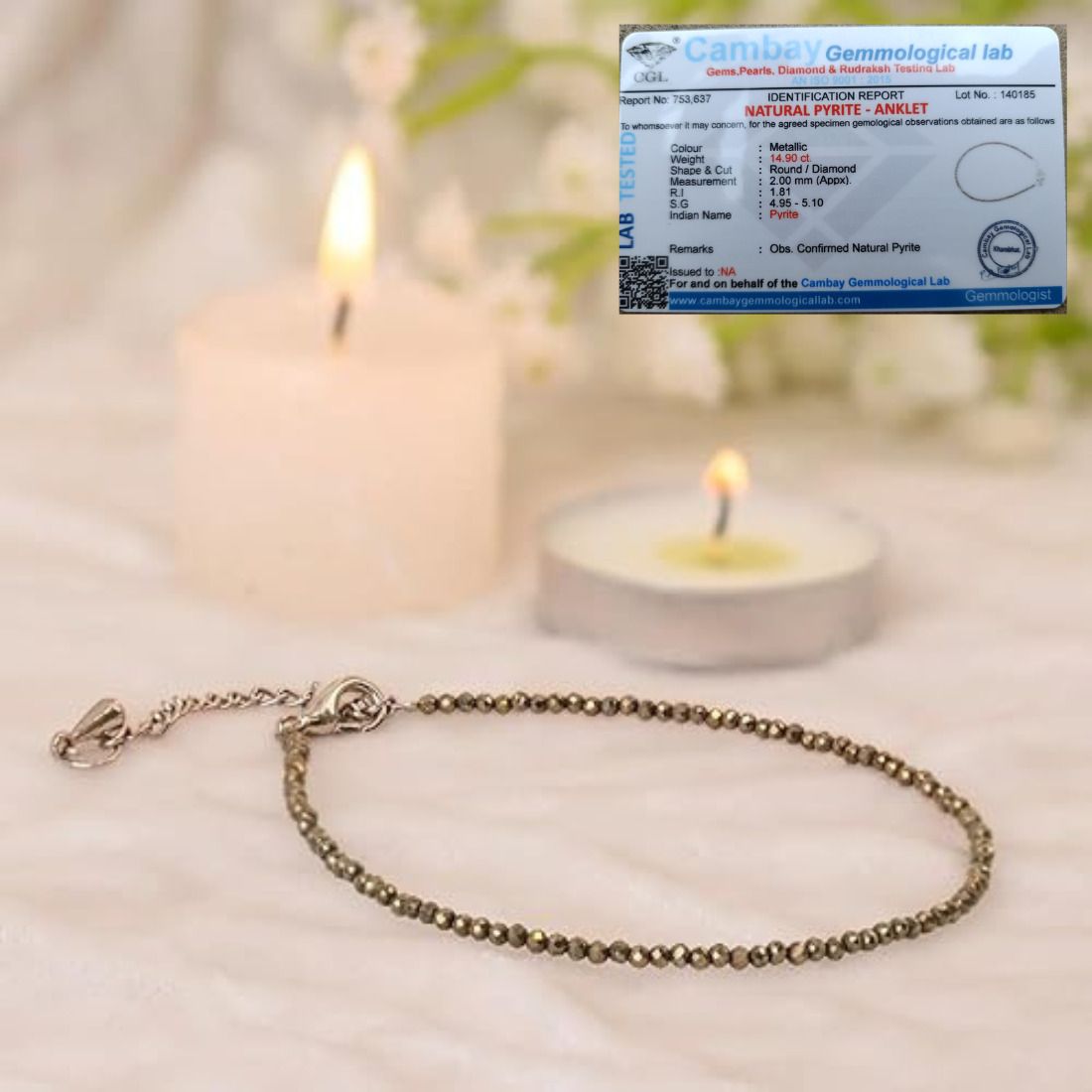 Natural 2mm Raw Pyrite Healing Anklet, Stone of Money, Protection & Power Crystal Anklet-image-49