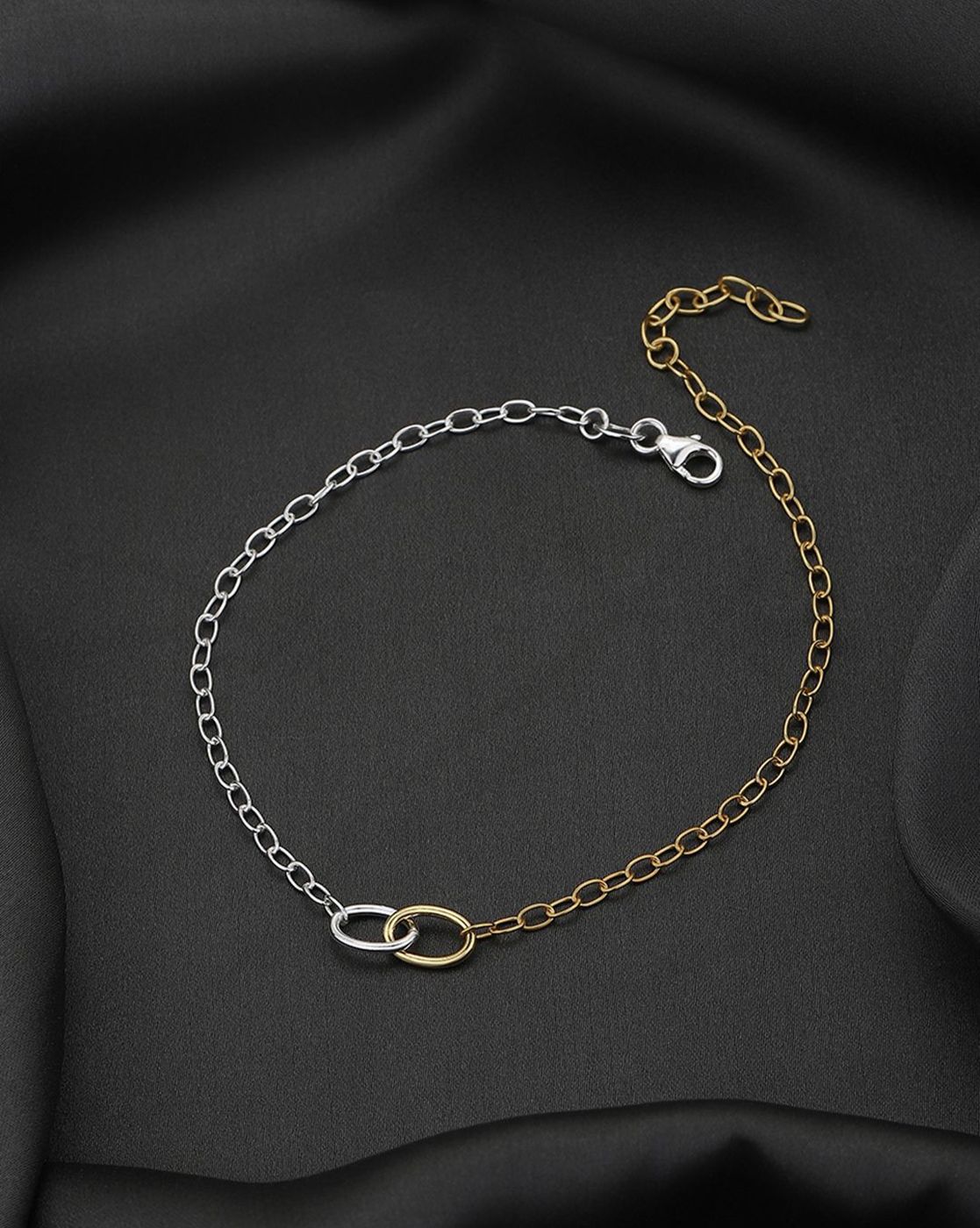 carlton london 925 Sterling Silver 18kt Gold Plated Rhodium Embalished Anklet Sterling Silver Anklet-picture-18