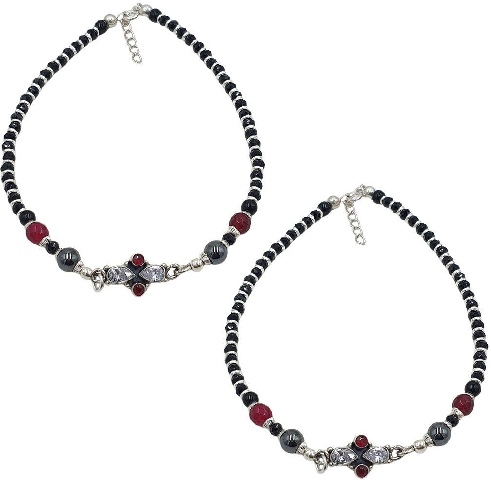 sahiba gems Royal Look Designer Ruby & Zircon Beads (Payal) Sterling Silver Anklet-picture-43