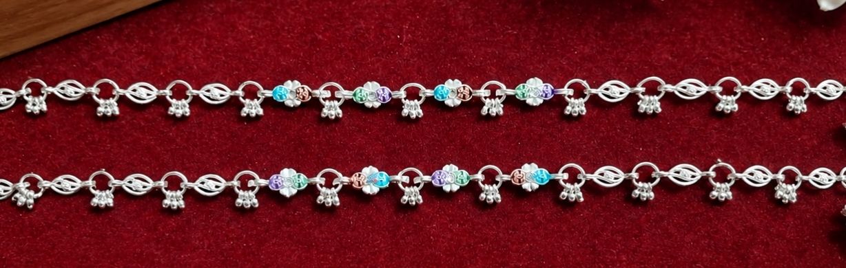 sachin Kingdom Ethnic Floral Design Payal Alloy Anklet Silver Anklet-picture-19