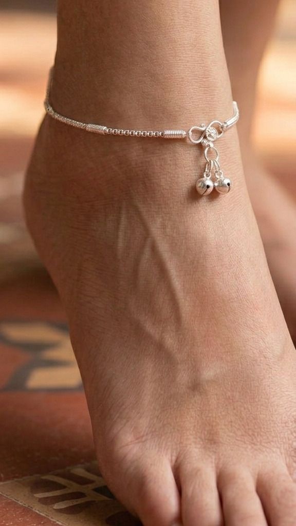 NITYASHREE Payal 8 Metal, Silver Anklet-image-4