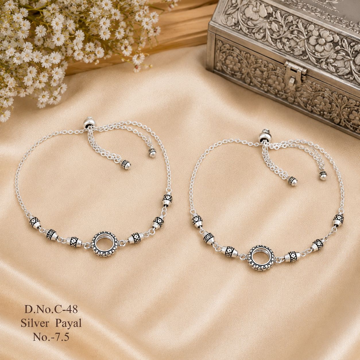 hevenq 11-Inch Trendy Designer Chandi Payal for gift to Women & Girls Alloy, Silver Anklet-picture-13