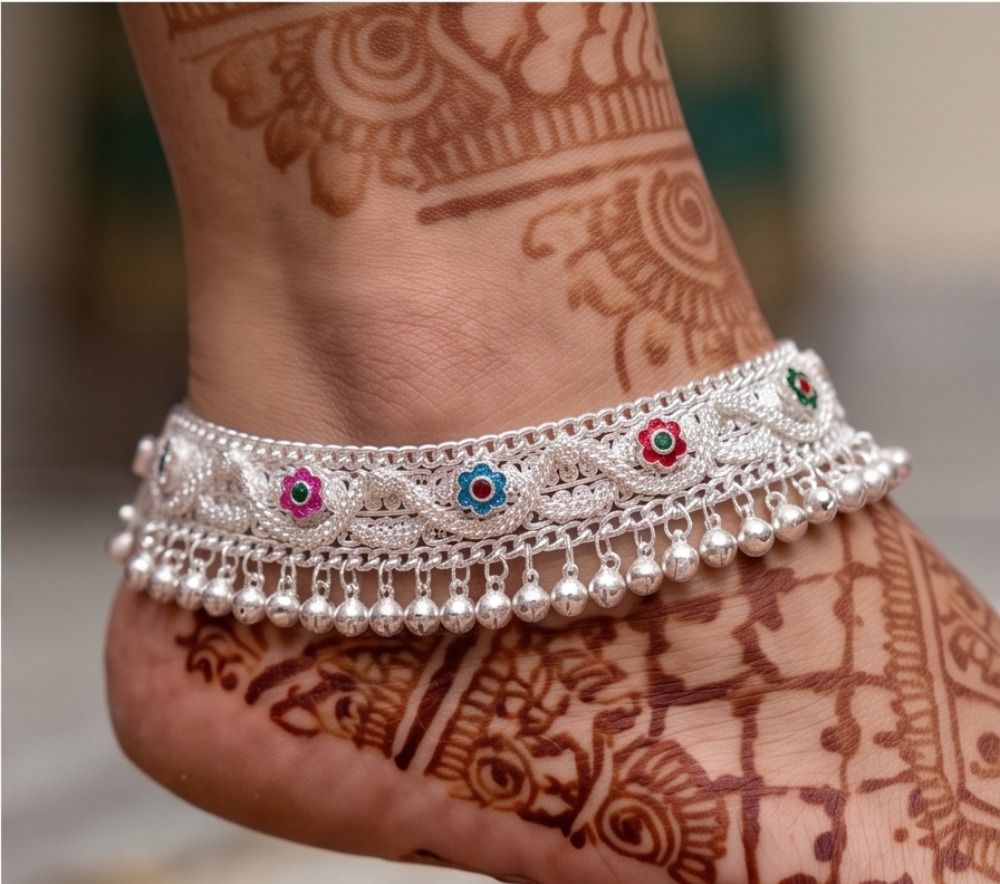 anuradha jewellers Traditional Heavy Bridal Ghungroo Payal for Wedding Alloy, Brass, Silver Anklet-picture-25