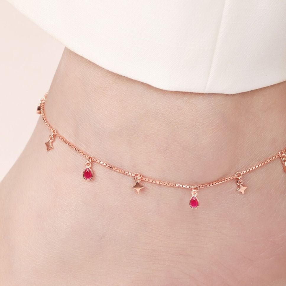 zavya Star Rose Gold Plated Colour CZ 925 Sterling Silver Anklet-picture-7