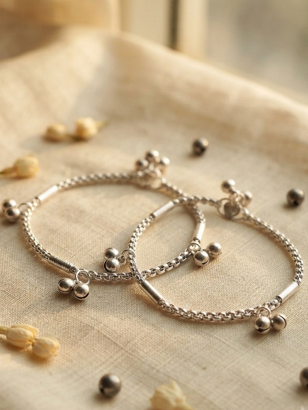 Silver Ghungroo Charm Anklet for Women Chain Adjustable Payal Fashion Jewelry Sterling Silver Anklet-image-41