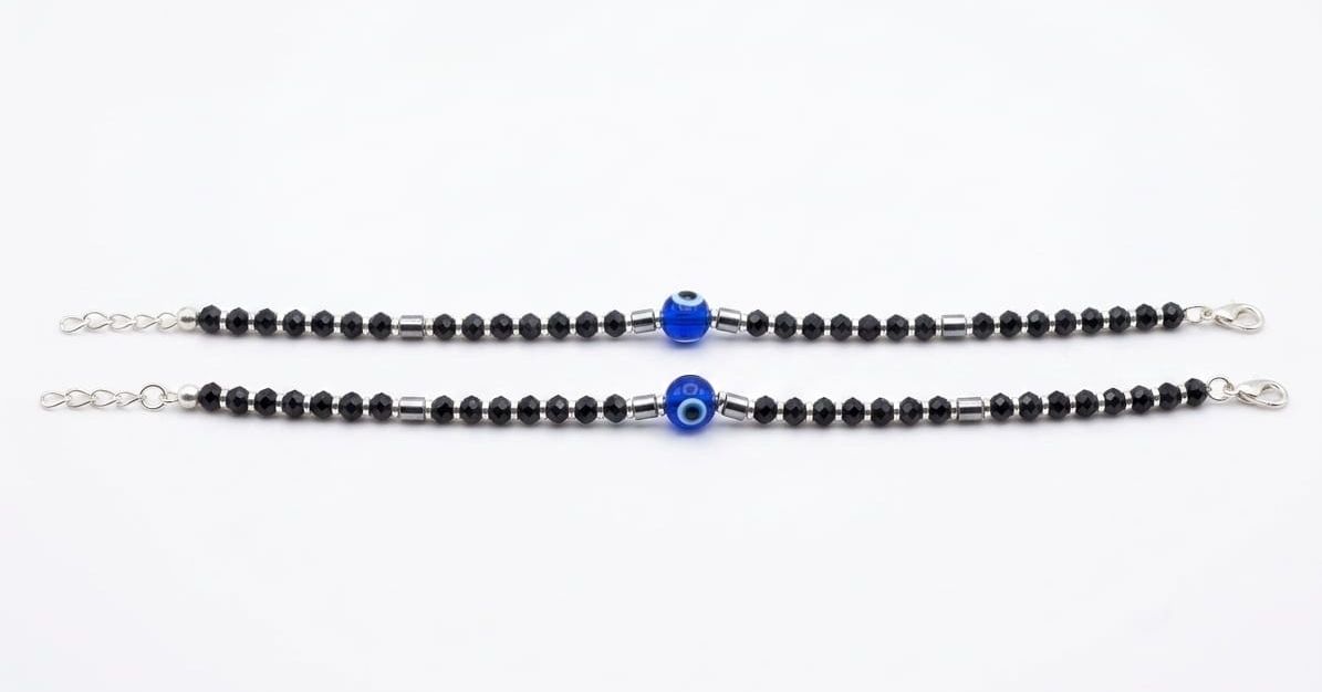 aesthetic gold Silver beaded nazariya Sterling Silver Anklet-picture-24