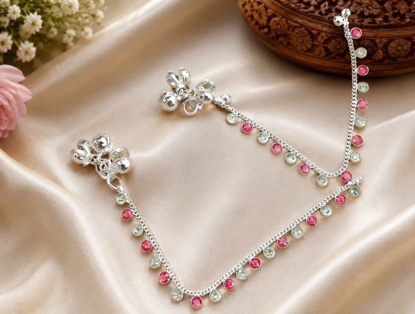 aanyacrystal anklet for kids girl .,.....4 no pink Full part Sterling Silver Anklet-picture-46