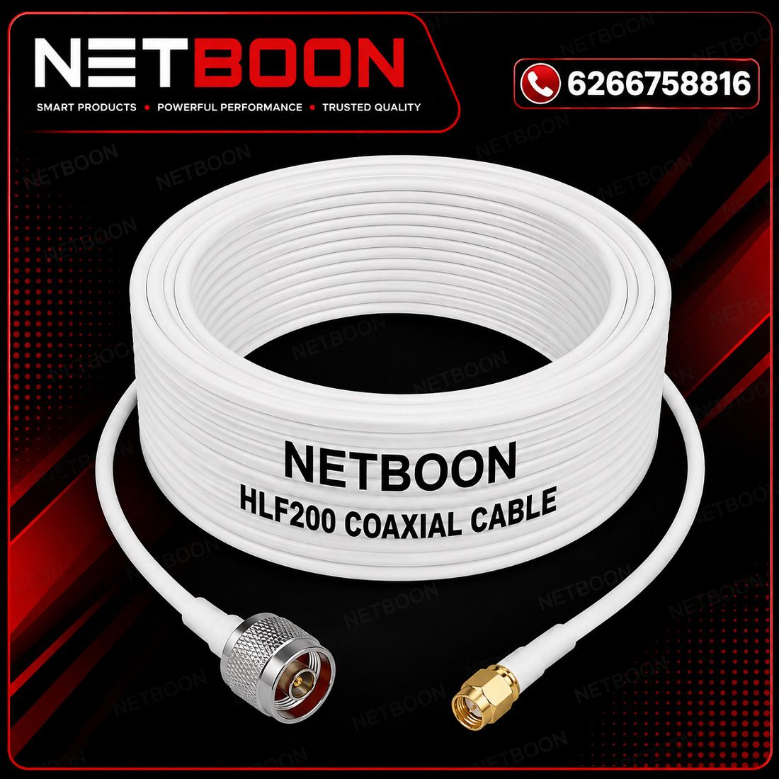 Netboon HLF 200 White RF Coaxial Cable with N Male to SMA Male Connector 20 Meters for Antenna Amplifier-image-24