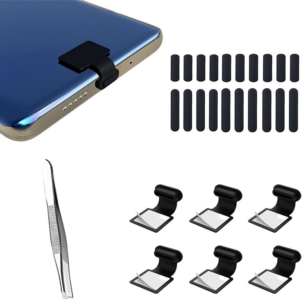 MAK Type C Port Adhesive Dust Protection Caps (6Pc),Dustproof Net Stickers (10S+10L) Power Port Black Anti-dust Plug-image-25