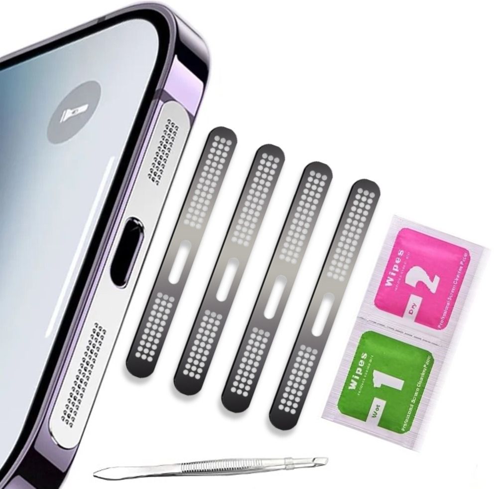 Bwogue Metal Dustproof Net Sticker for iPhone Series 12,13,14,15/2-In-1 Speaker Shield Audio Jack Black Anti-dust Plug
