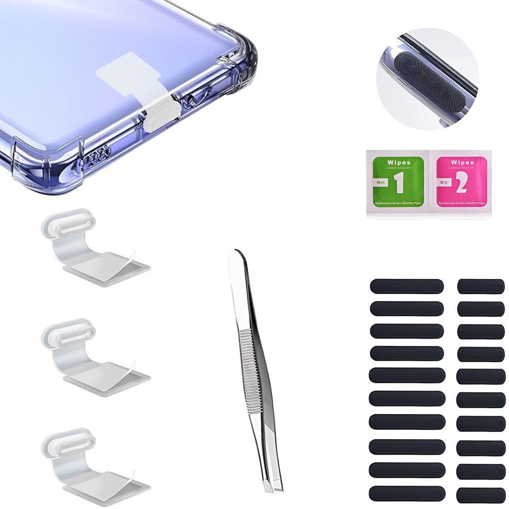 MAK Type C Port Adhesive Dust Protection Caps (3Pc),Dustproof Net Stickers (10S+10L) Power Port White Anti-dust Plug