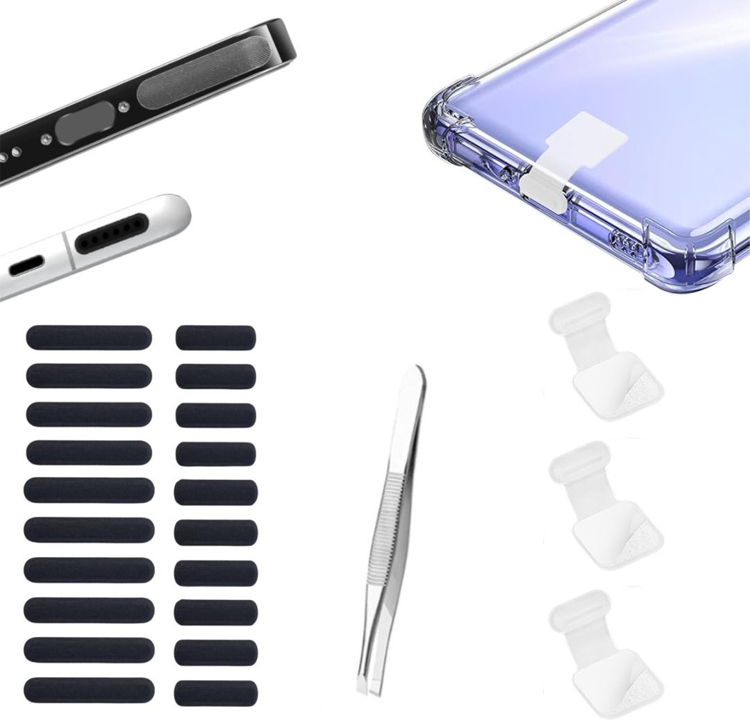 MAK Type C Port Adhesive Dust Protection Caps (3Pc),Dustproof Net Stickers (10S+10L) Power Port White Anti-dust Plug