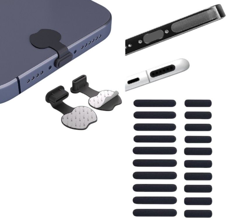 GOVAYU Type C Port Adhesive Dust Protection Caps (2Pcs) Dustproof Net Stickers 20pcs Power Port Black Anti-dust Plug-image-40