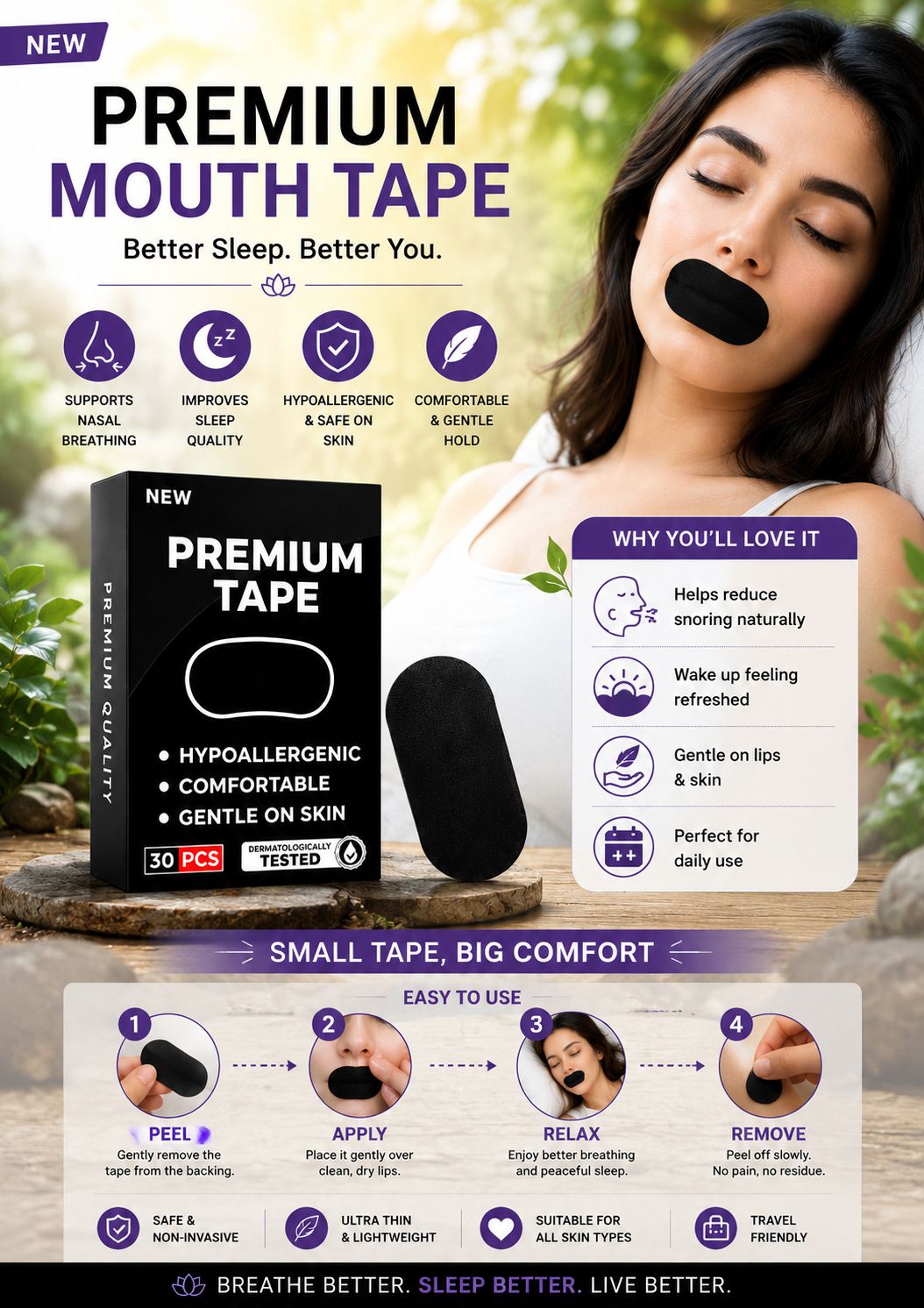 Use Comfortable adhesive for overnight use,breathing during sleep Anti-snoring Device-image-20