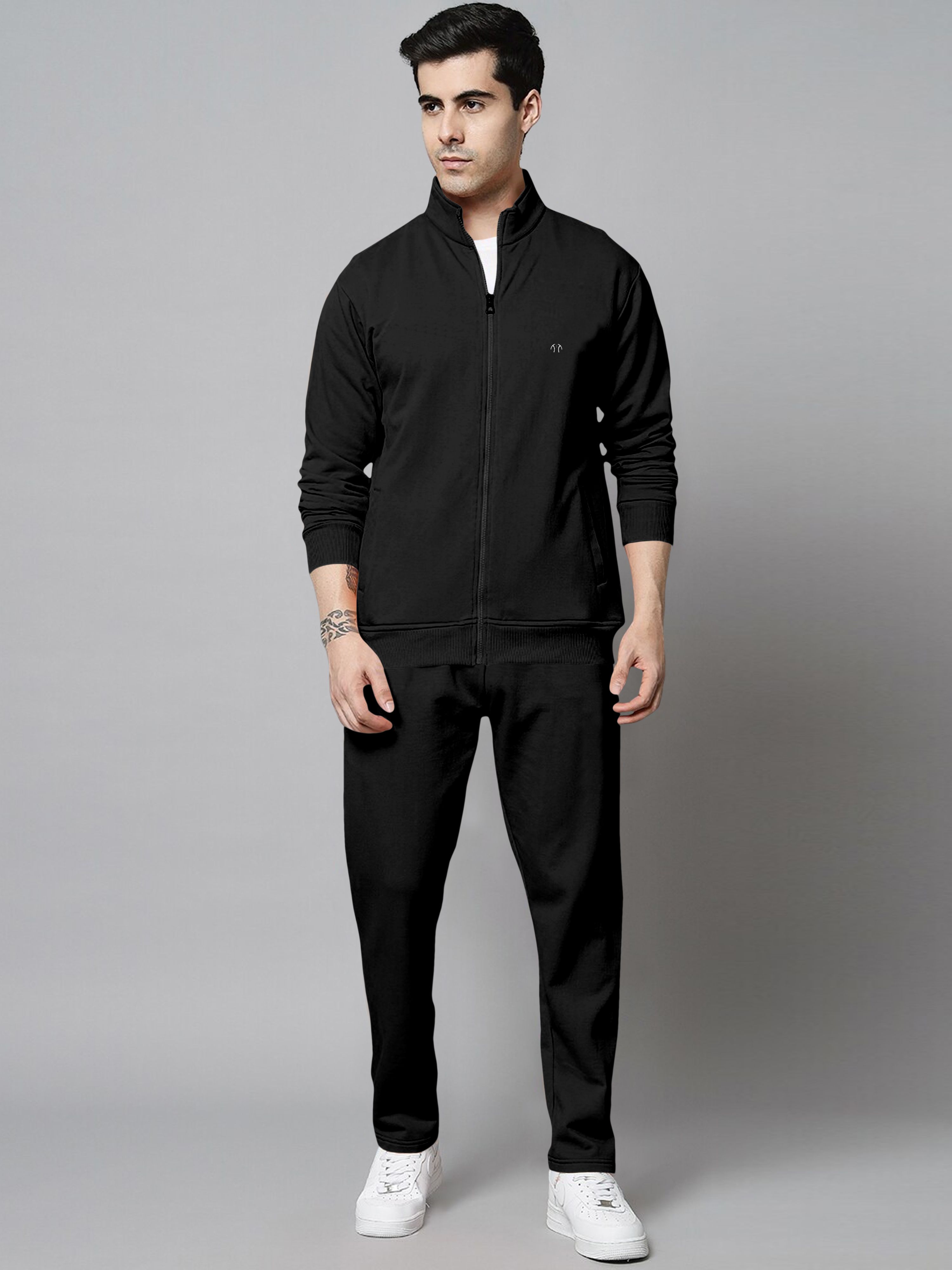 Men Night Suit Set Black Solid