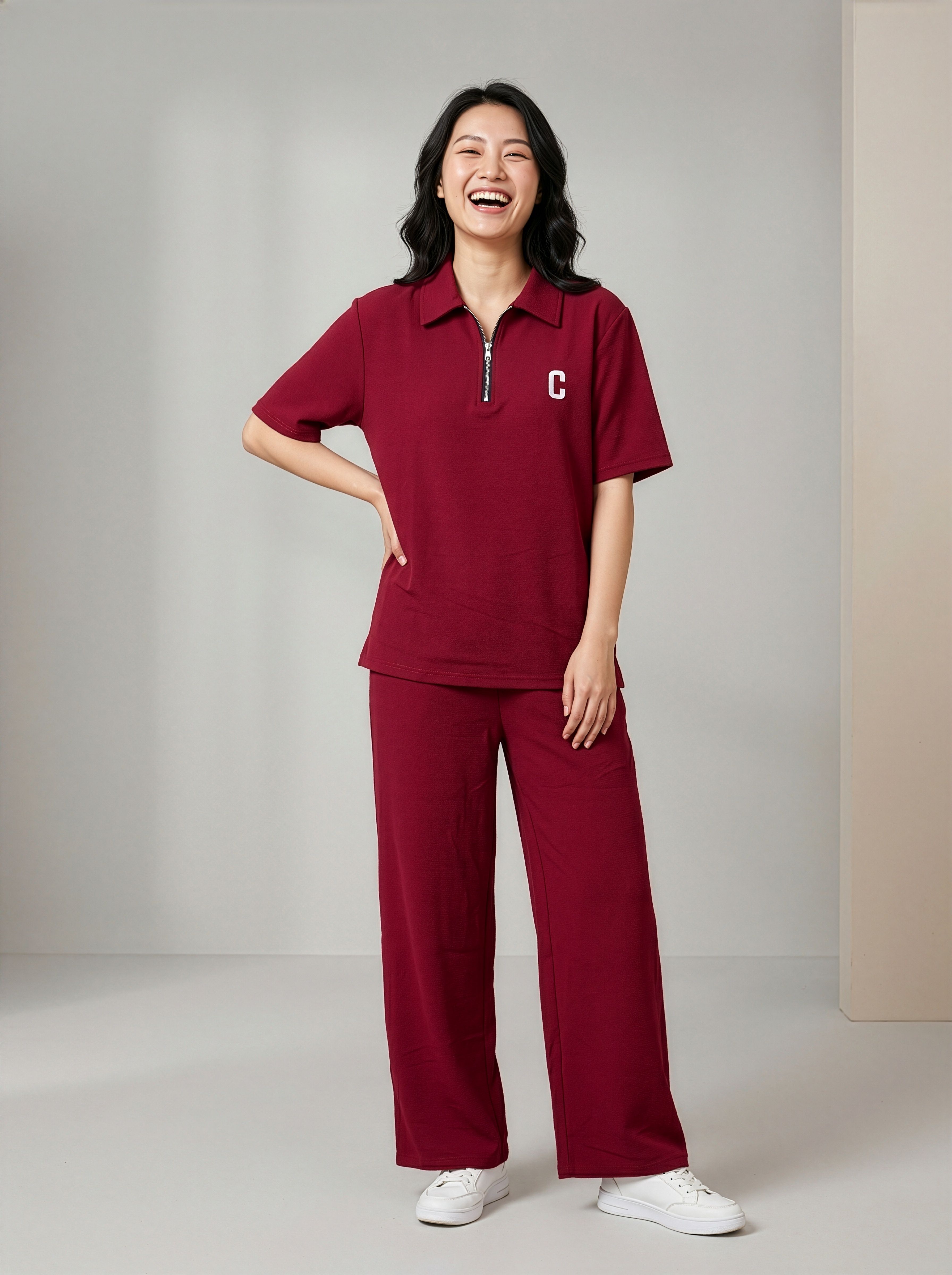 Women Night Suit Set Maroon Solid-image-23