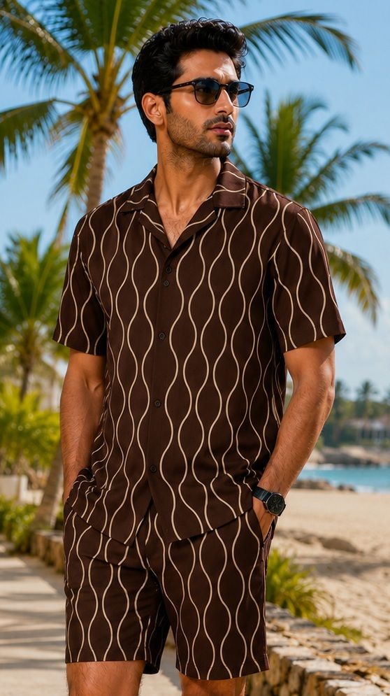Men Night Suit Set Brown Printed-image-24