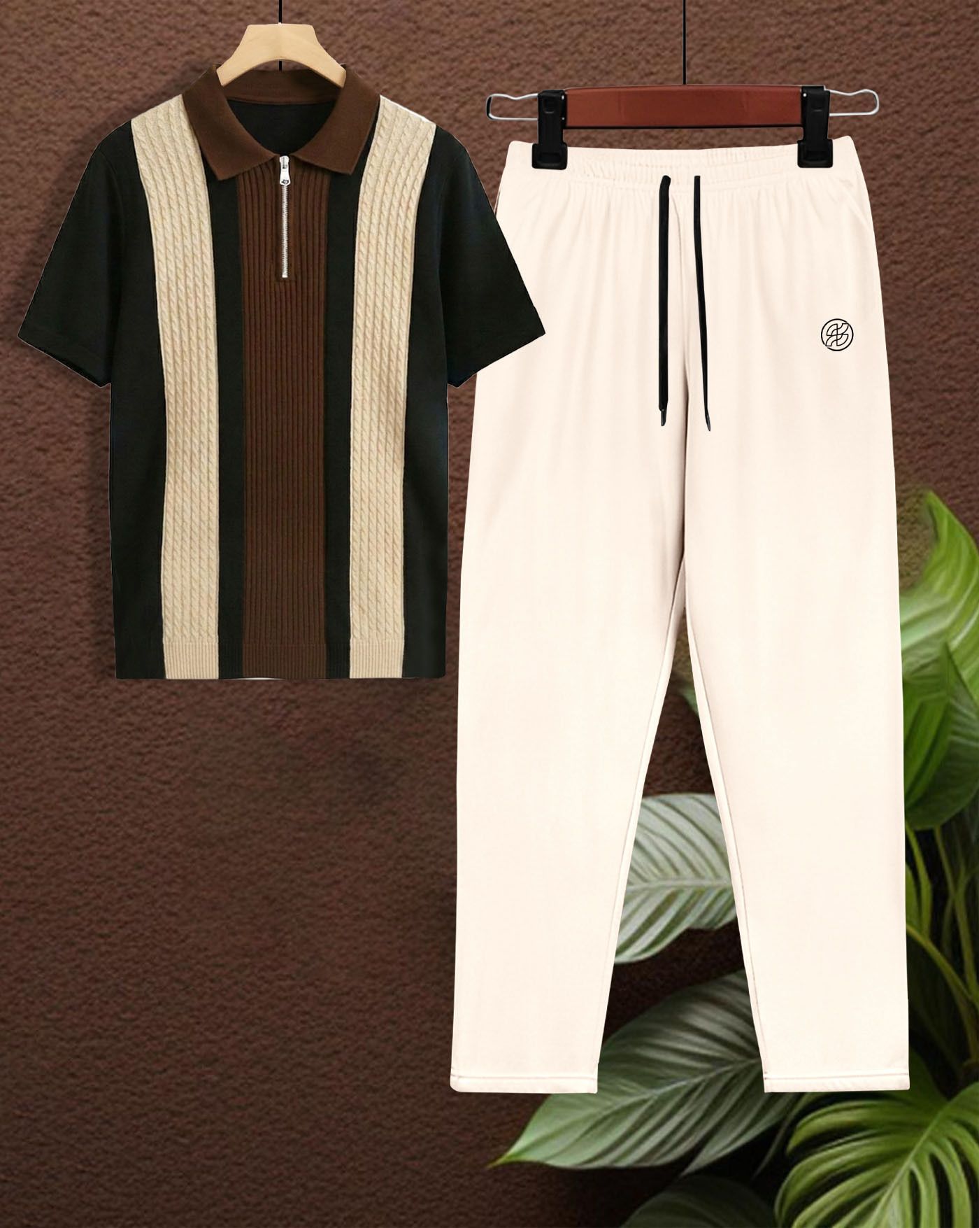 ausk Men Night Suit Set Black, Beige Colorblock-picture-20