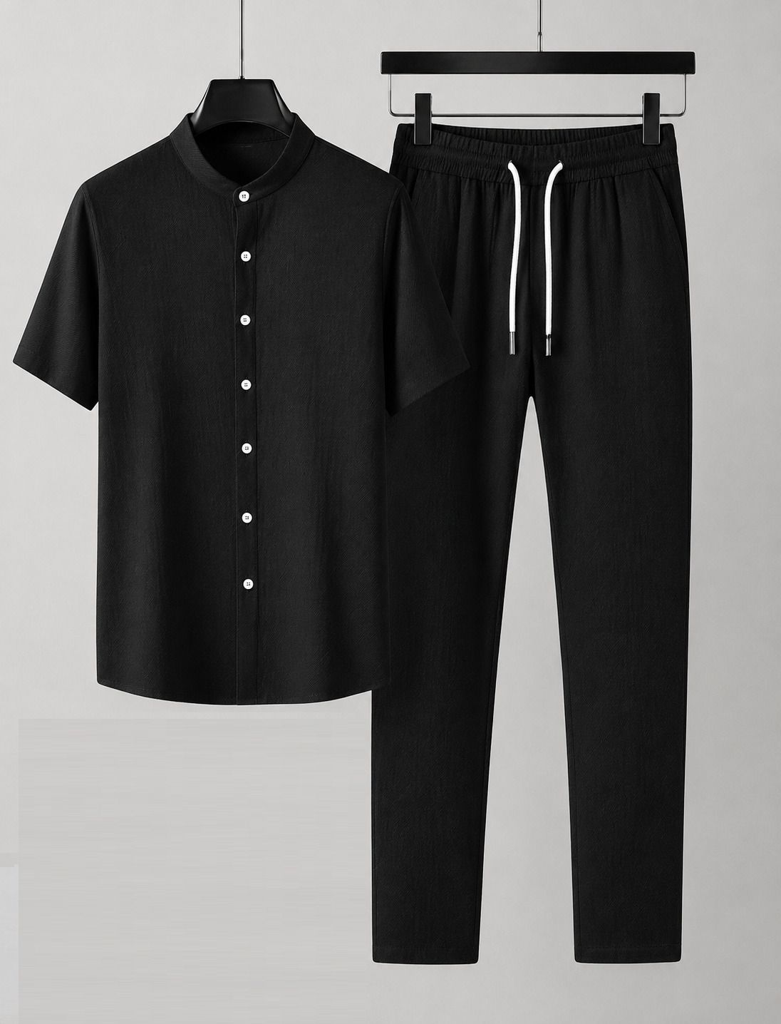 roxdevil Men Night Suit Set Black Solid-picture-15