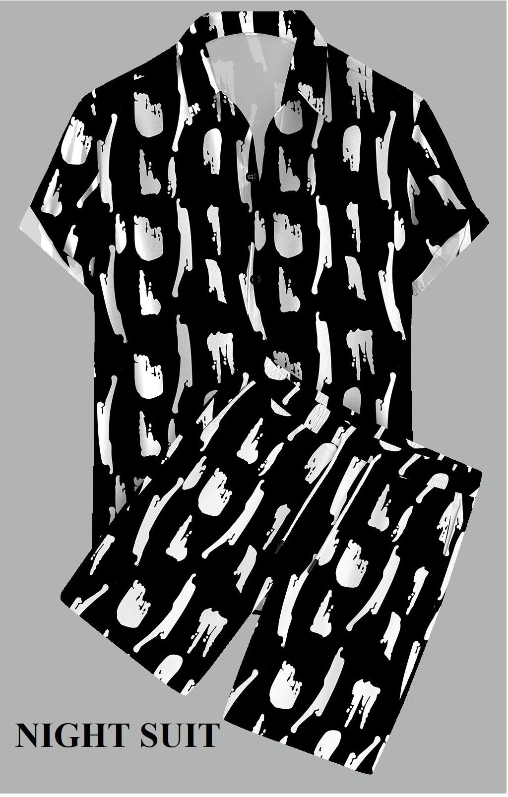 tanisha fashion Men Night Suit Set Silver Printed-picture-36