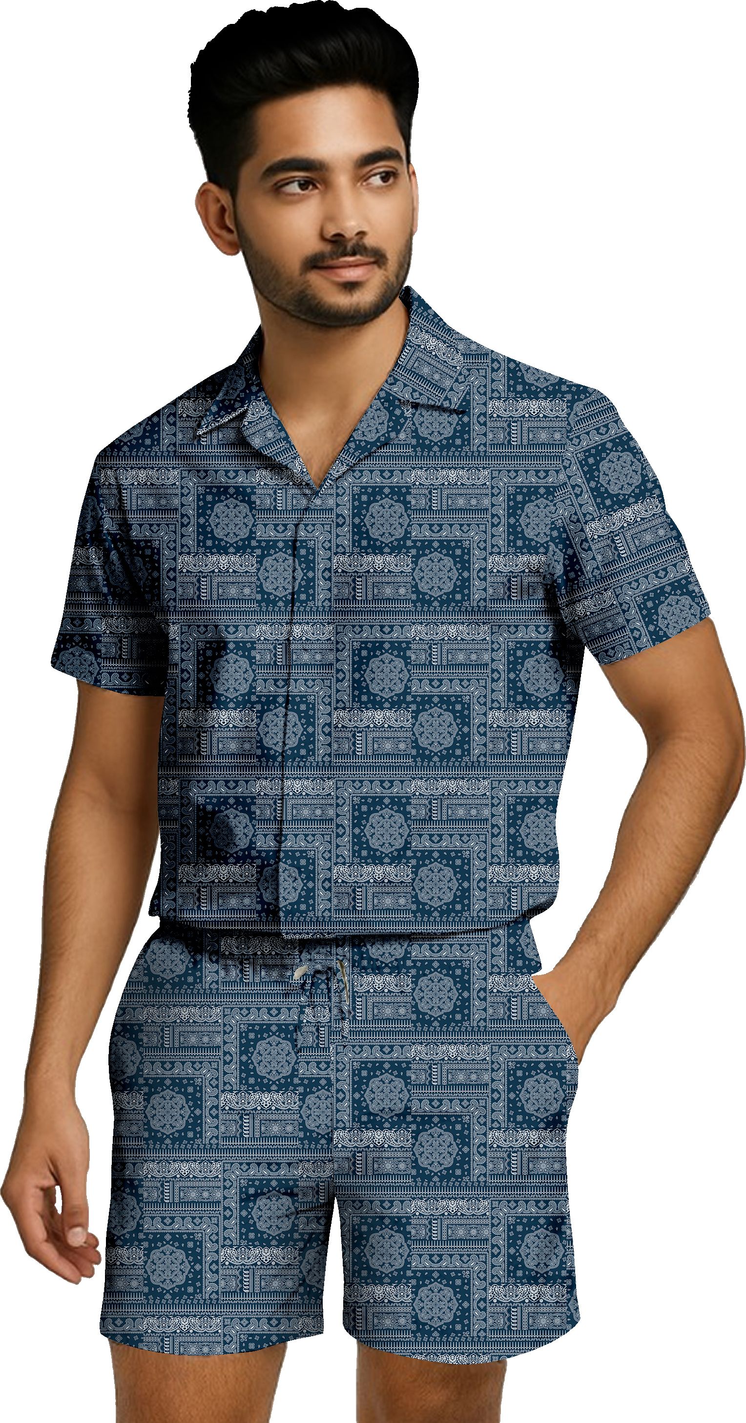 Men Night Suit Set Blue Printed-image-34