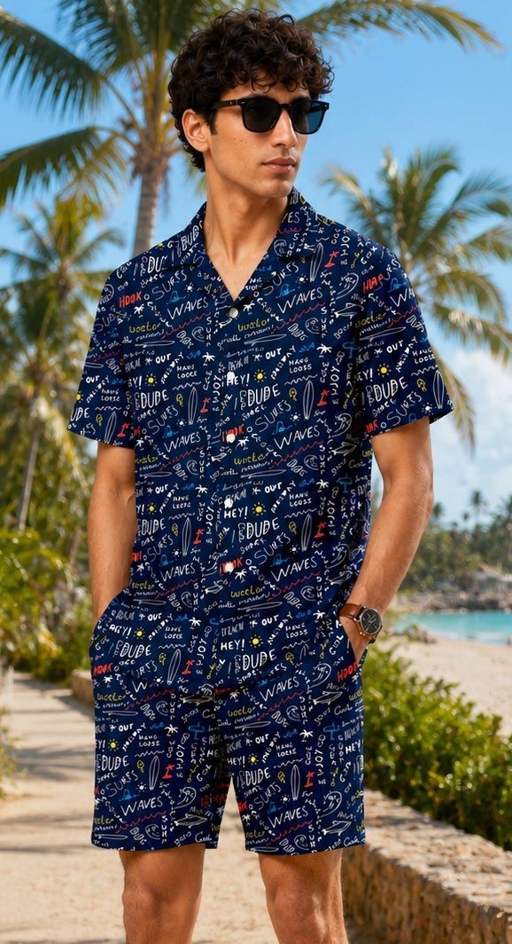 Men Night Suit Set Dark Blue Printed-image-32