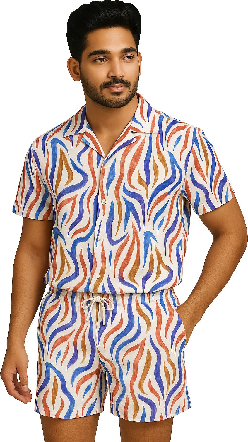 lyzoo fashion Men Night Suit Set Orange Printed-picture-35