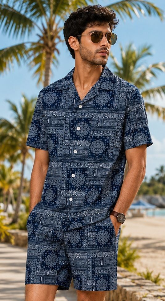 Men Night Suit Set Blue Printed-image-36