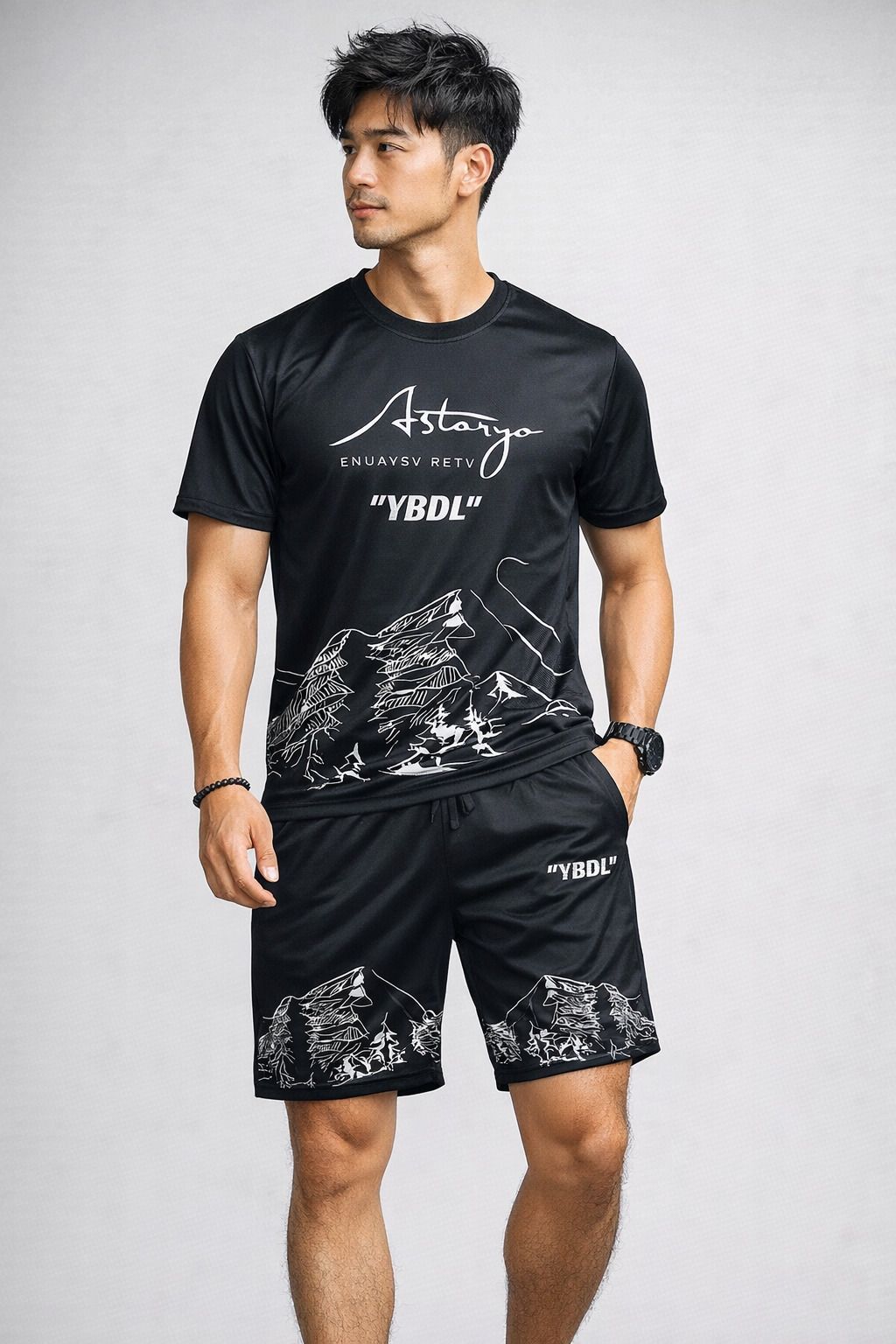yobdel Men Top & Shorts Set Black Graphic Print-picture-18