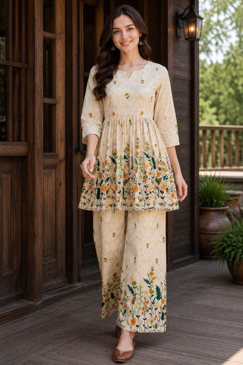 Women Cotton Rayon Ethnic Top Palazzo Set-image-1