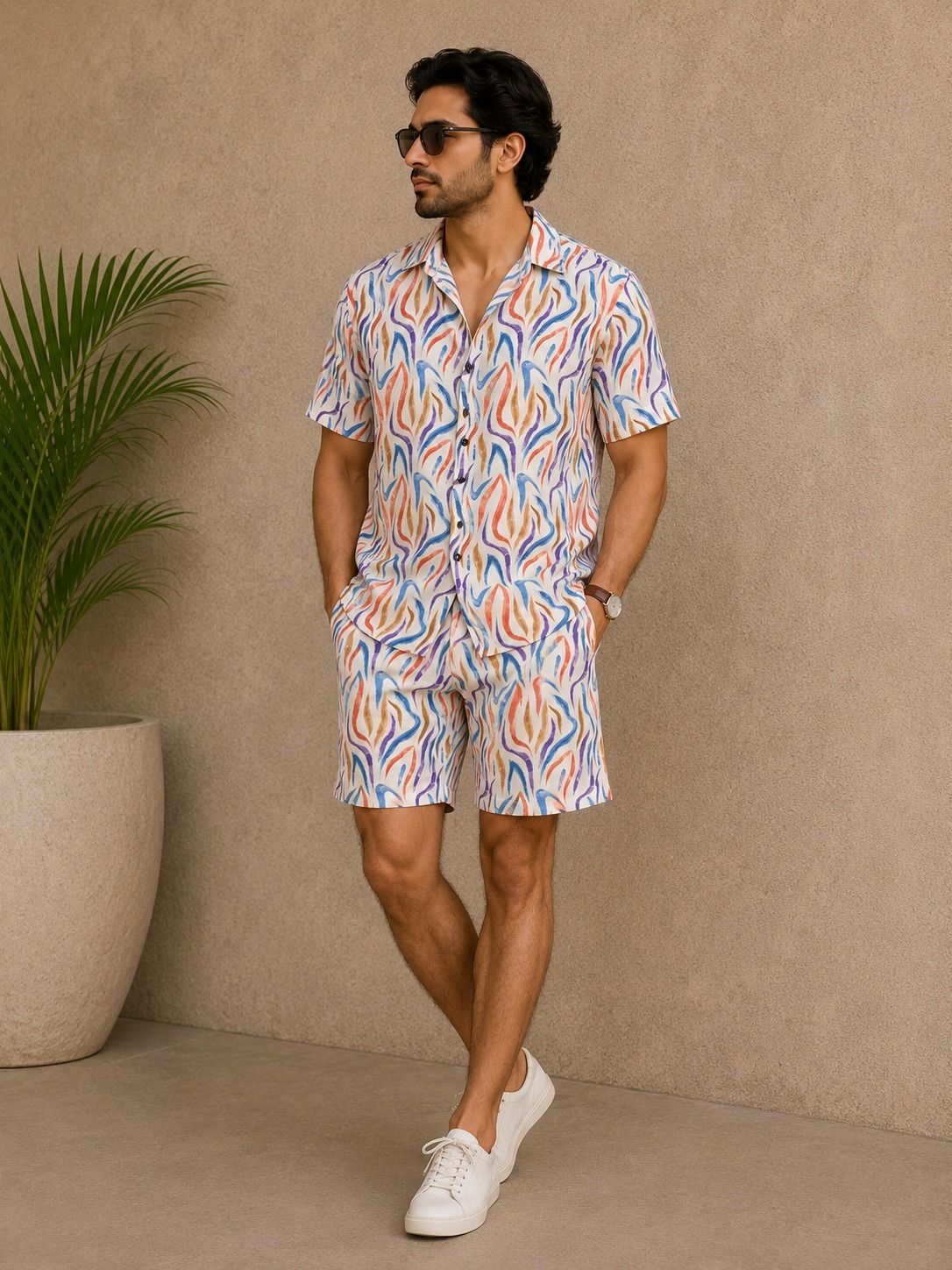 lyzoo fashion Men Night Suit Set Orange Printed-picture-38