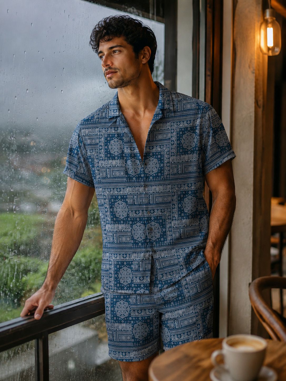 lyzoo fashion Men Night Suit Set Blue Printed-picture-45