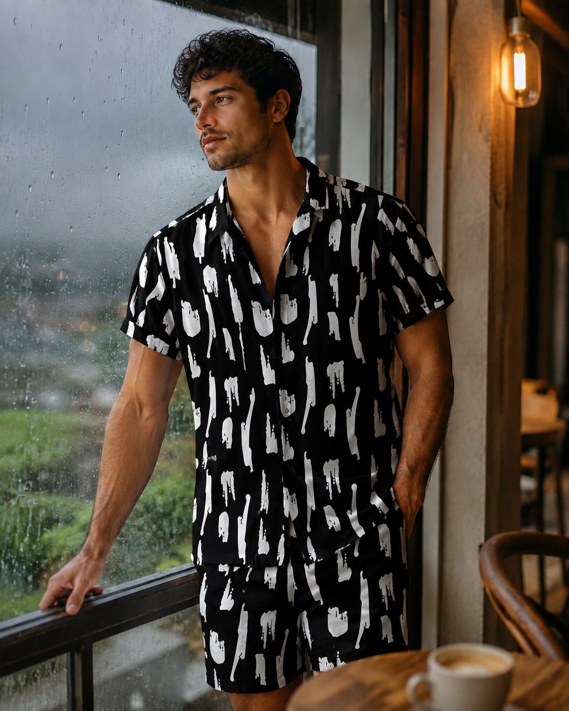 lyzoo fashion Men Night Suit Set Silver Printed-picture-22