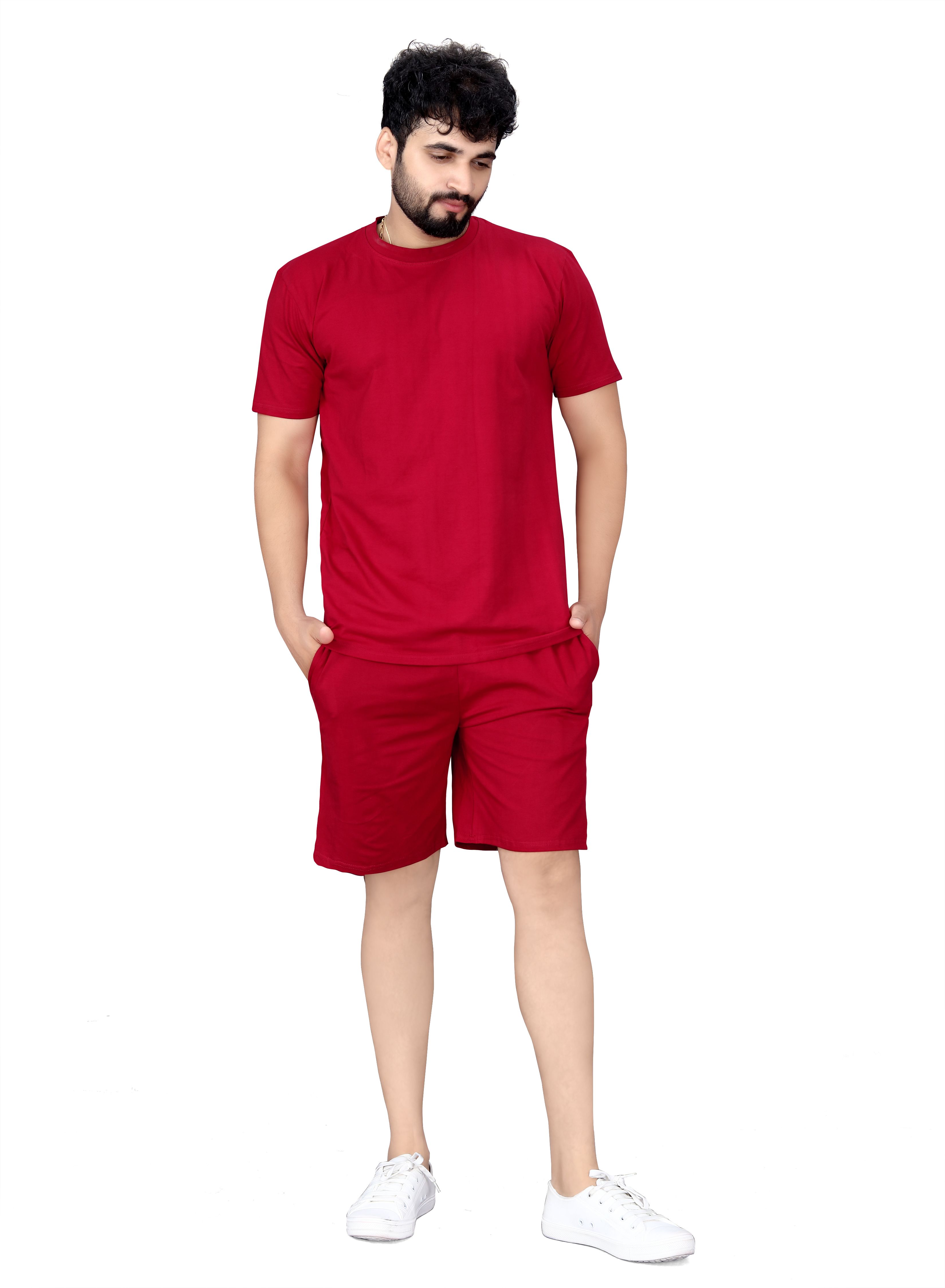 ramkrishna Men Top & Shorts Set Maroon Solid-picture-27