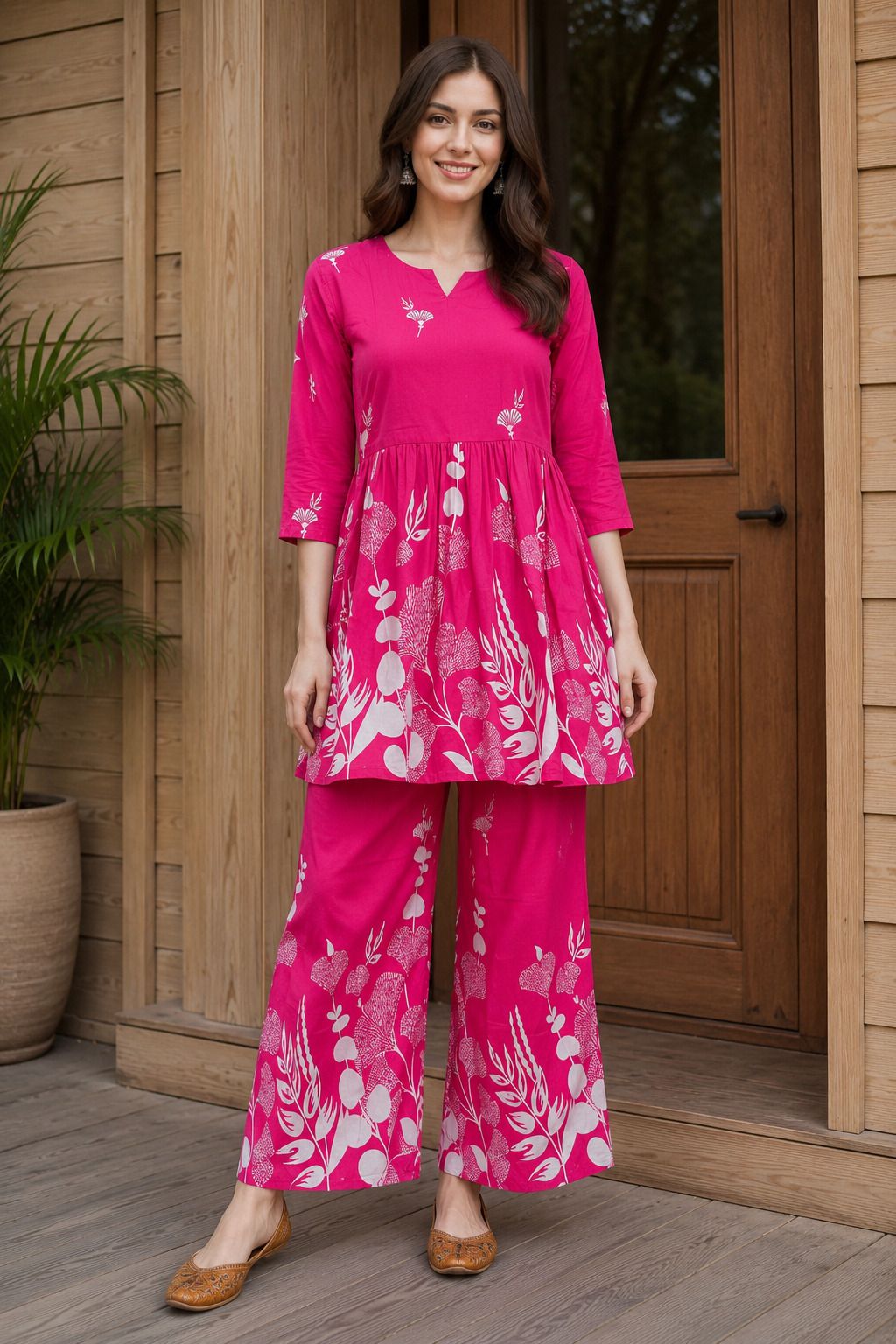 Women Cotton Rayon Ethnic Top Palazzo Set-image-46