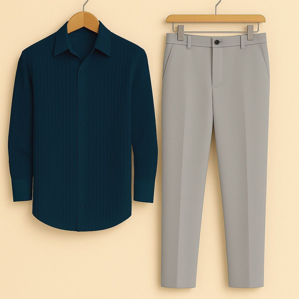 Men Cotton Blend Shirt Pant Set-image-3