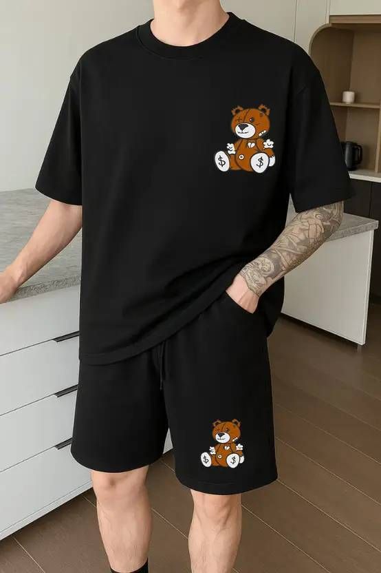 larry & eva Men Top & Shorts Set Black Graphic Print-picture-14
