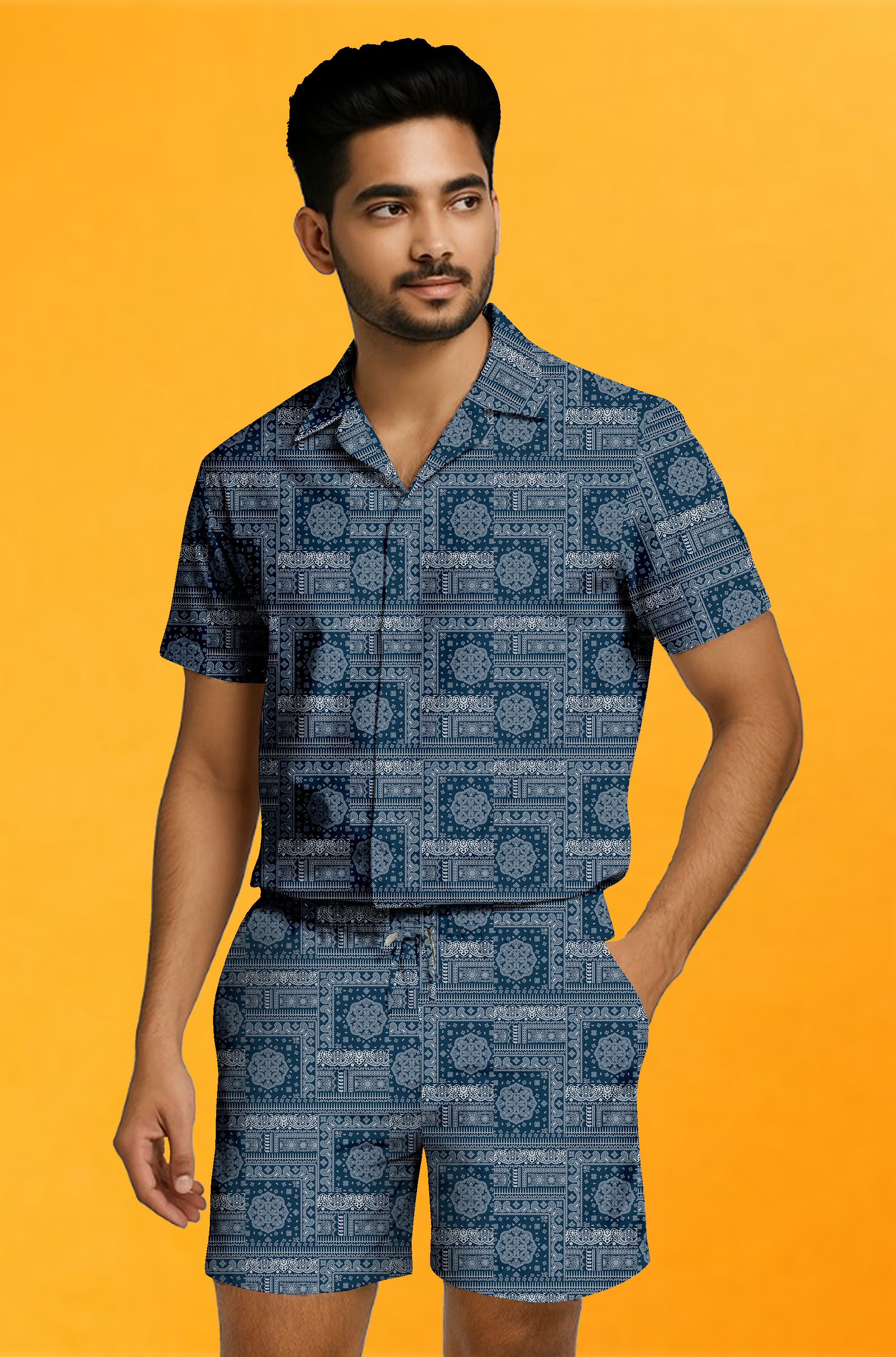 lyzoo fashion Men Night Suit Set Blue Printed-picture-46
