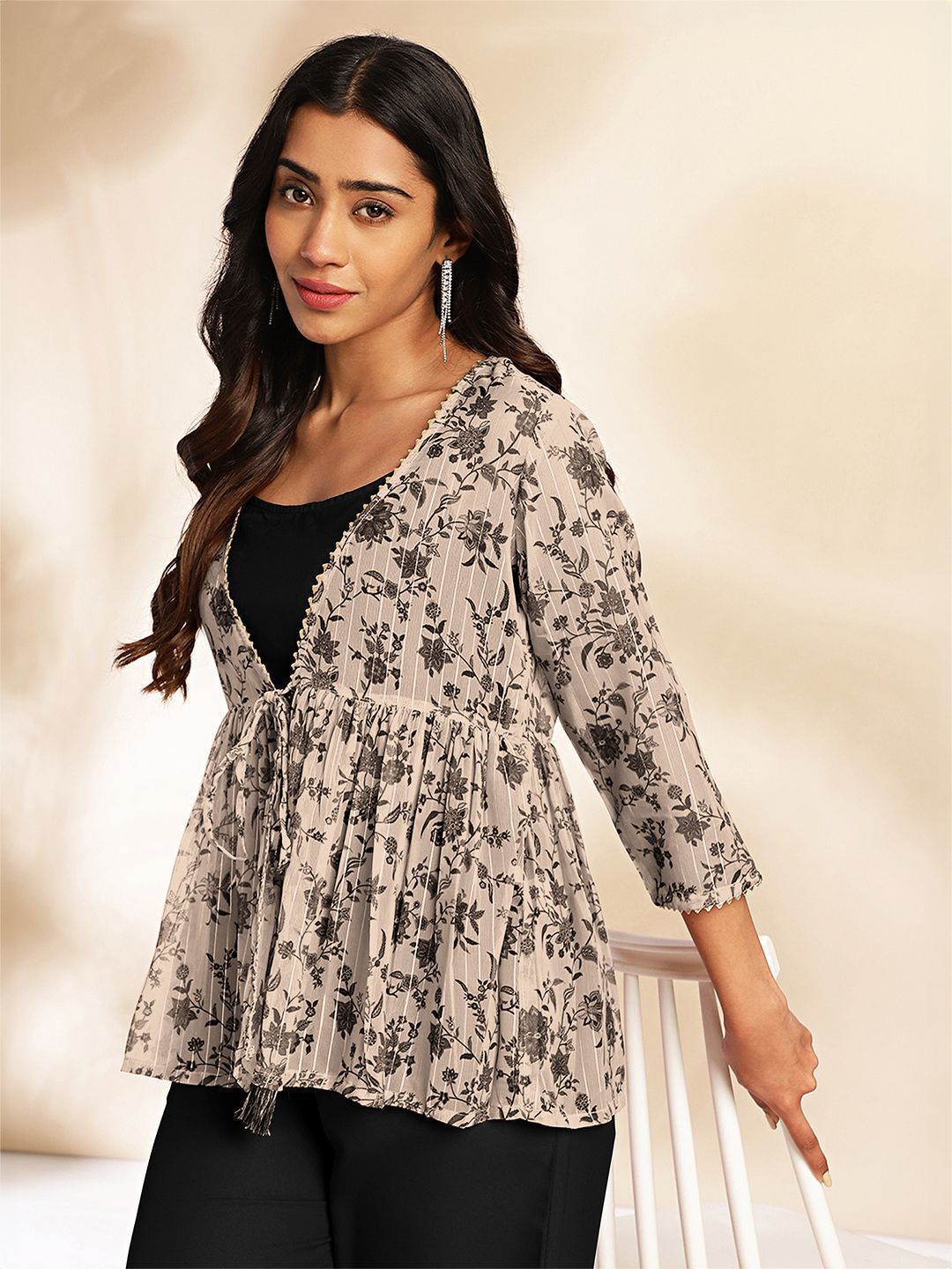 Women Crepe Ethnic Top Pant Ethnic Jacket Set-image-10