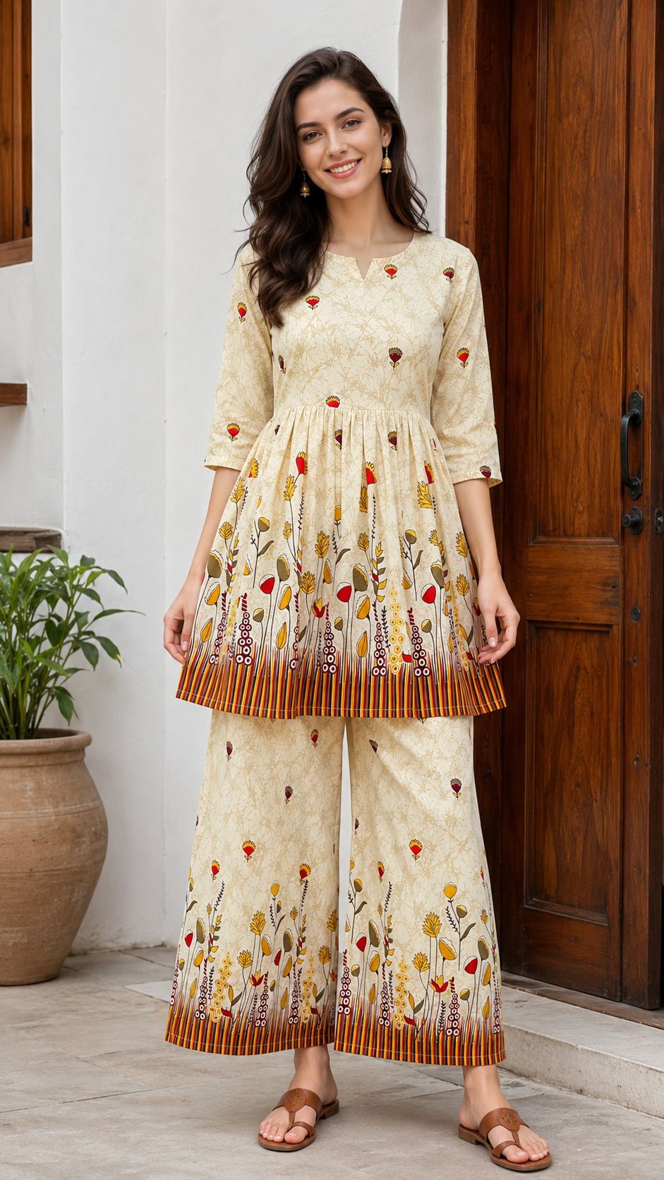 evanora Women Cotton Rayon Ethnic Top Palazzo Set-picture-0