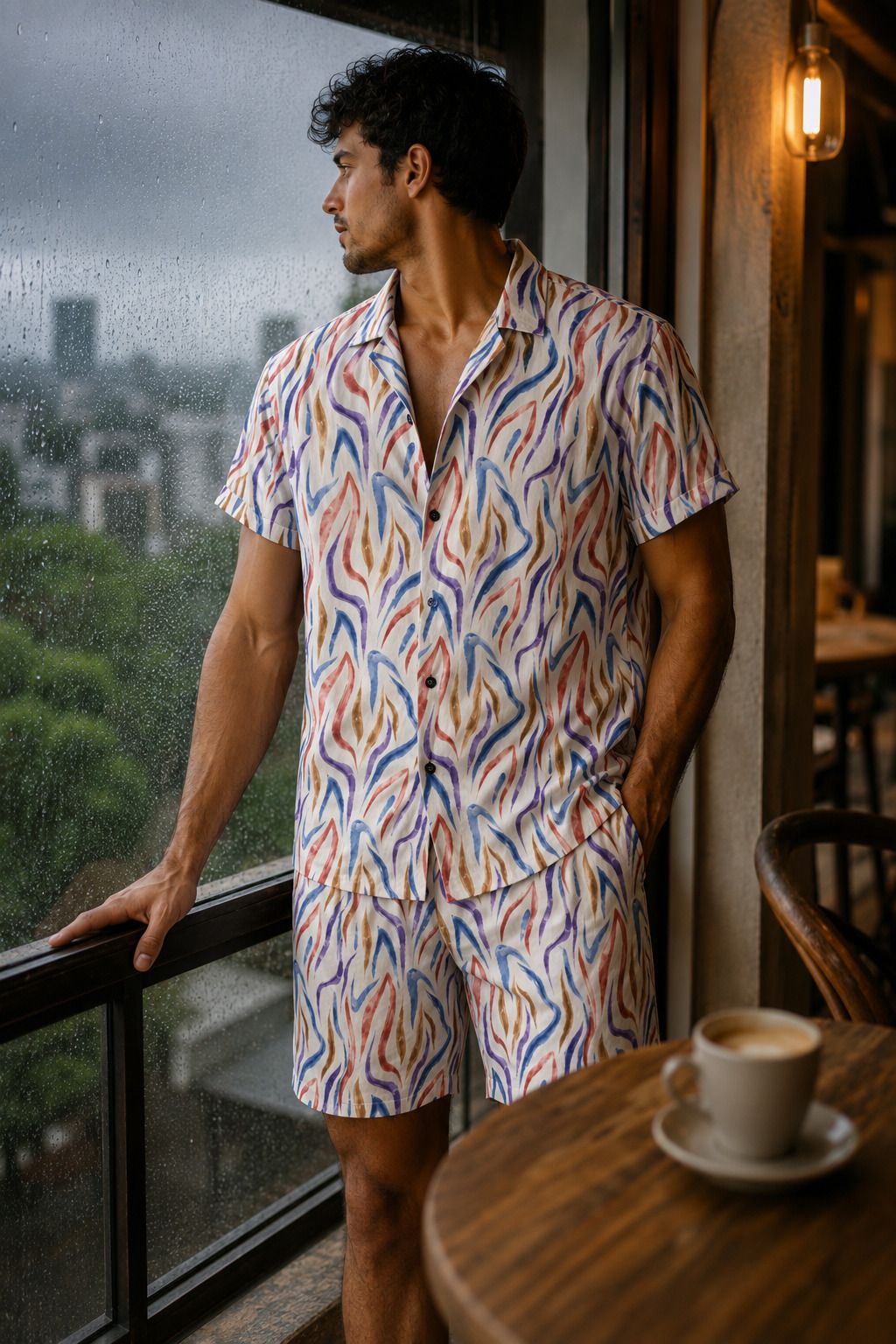 Men Night Suit Set Orange Printed-image-48