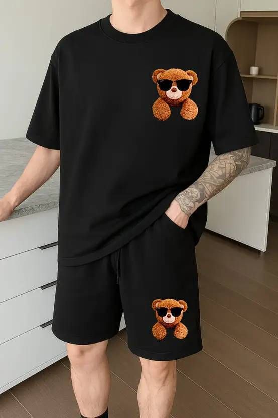 larry & eva Men Top & Shorts Set Black Graphic Print-picture-13