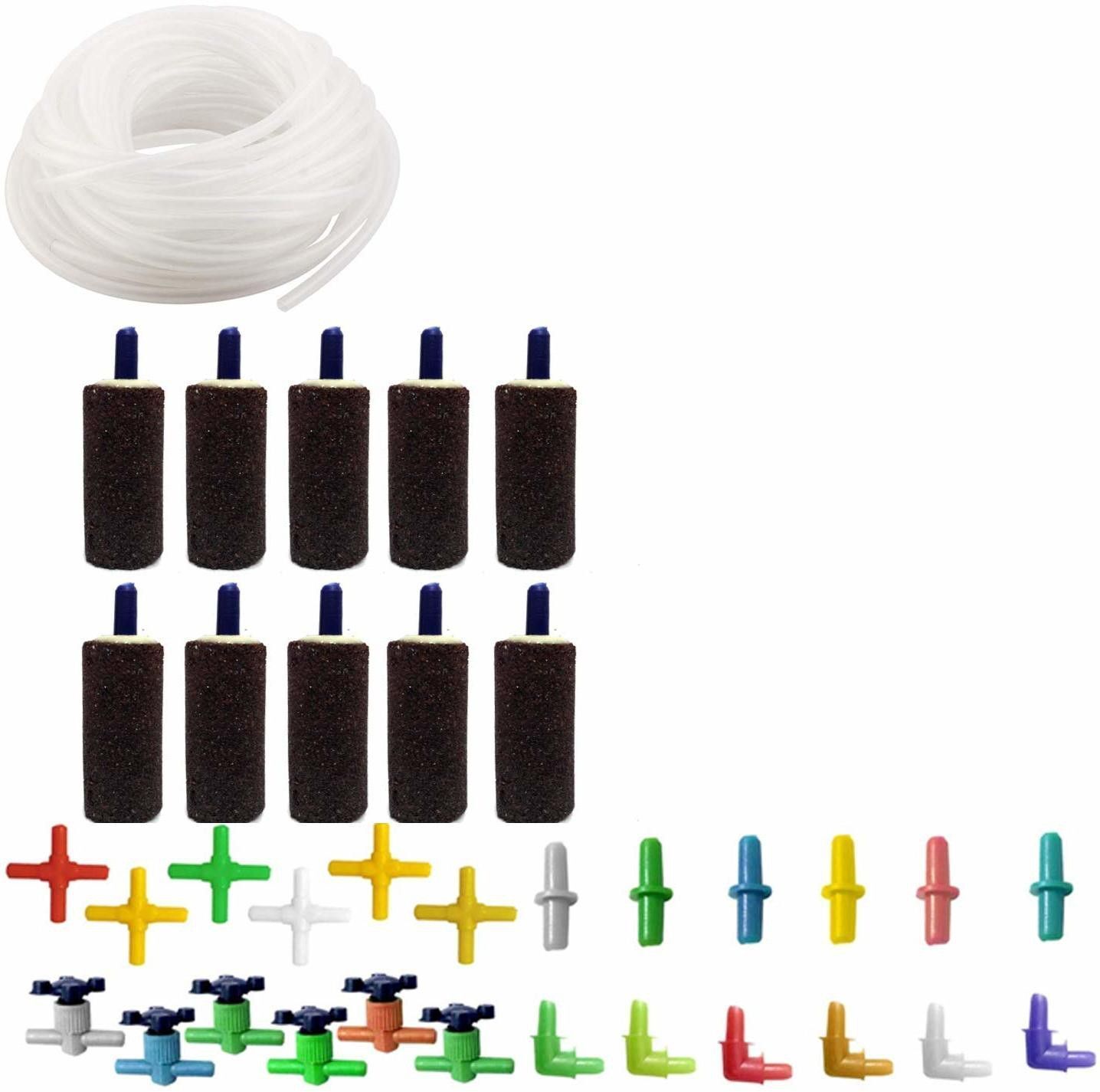 jainsons pet products Soft Plastic Oxygen Pump Hose-Air Bubble Stone Aquarium, 25 M/4x6 Mm Air Tube with 10pcs Cylinder Air Stone and Air Tube Outlet Multicolor Adjustable Connector 24 Pcs Aquarium Air Stone-picture-13