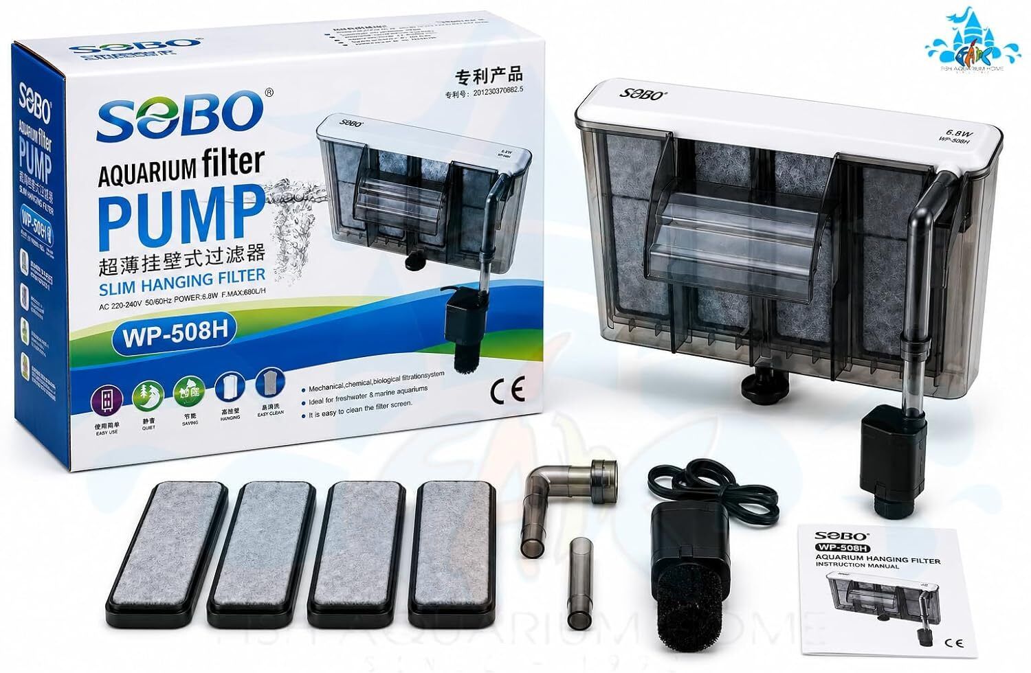 WP-508H Slim Hanging Filter XXL Power 6.8W Max Flow: 680L/H 2.5Ft to 3.5Ft Power Aquarium Filter-image-31