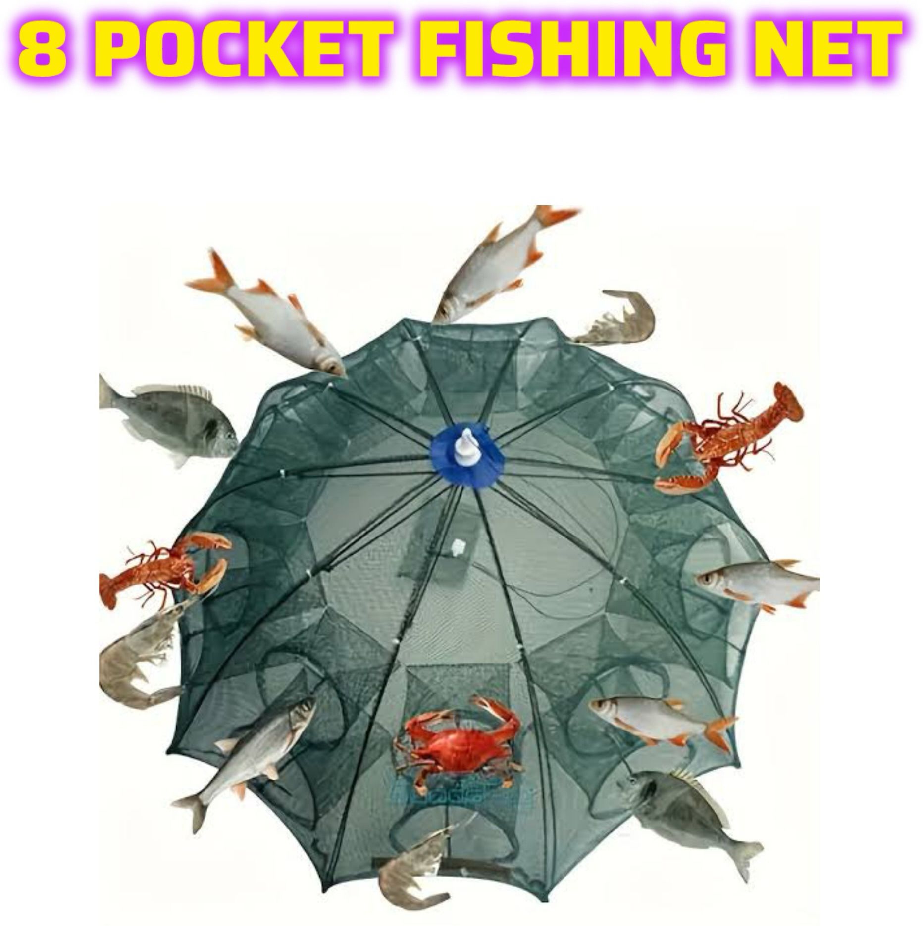 8 Holes umbrella fishing net jaal for river, pond catch big fish, Shrimp, Crabs Aquarium Fish Net-image-45